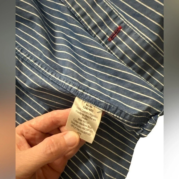 No Boundaries Men’s Button Down Shirt Stripes Denim Blue - Picture 3 of 7